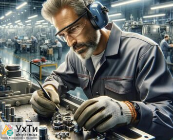 DALL E 2024 01 04 20.45.57 Craft an ultra realistic image of a locksmith technician in a high tech trailer manufacturing setting. The technician is deeply engaged in precision w Дошка оголошень УХТИ