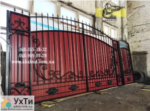 Кованые ворота с профнастилом. Распашные ворота с профнастилом | Объявления УХТЫ Хотин | maf_n-22667